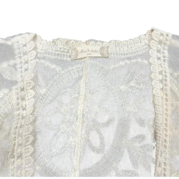 Kimono Duster‎ Womens Small Ivory Sheer Lace Embroidered Open Front Boho Fairy - Image 6