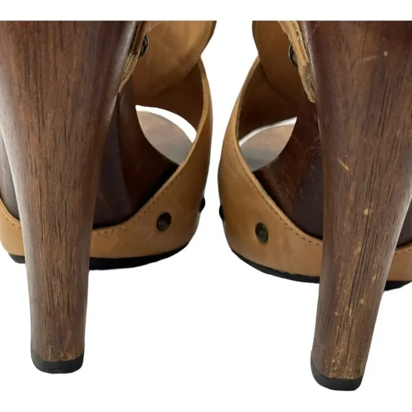 Diane Von‎ Furstenberg Shoes Women 6 Tan Leather Open Toe Slingback Wood Heels - Image 7
