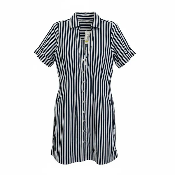 Emily Daniel Pleated Short Dress blue white stripe size Medium - Image 2