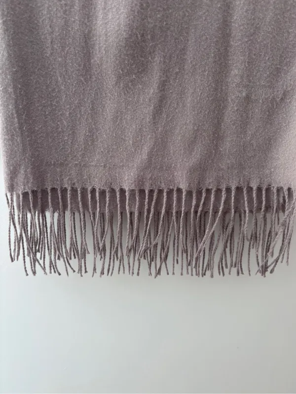 100% Cashmere Scarf with Fringe Taupe Mauve Quiet Luxury Classic Fall Winter OS - Image 4