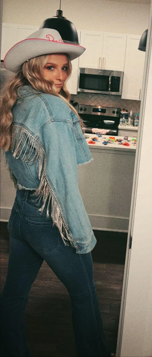 Denim Rhinestone Fringe Jacket  - Image 2