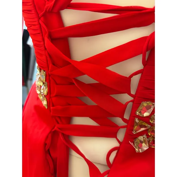 Red Strapless‎ Corset Back Cocktail Dress Jewel Waist Prom Homecoming Mini - Image 4