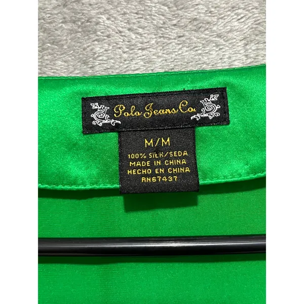 Vintage Y2k Polo Baby Doll Green 100% Silk Ruffle Sleeve Blouse Women’s Medium - Image 5