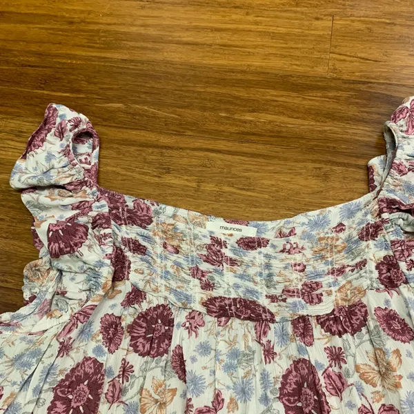 Maurices‎ Womens Floral Ruffle Sleeve Smocked Top Blouse Lightweight Size Large - Image 2