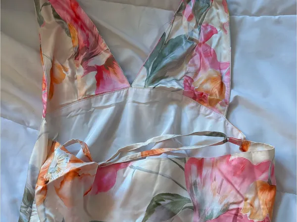 Source Unknown Cream Floral Maxi Dress halter neck open back - Image 5