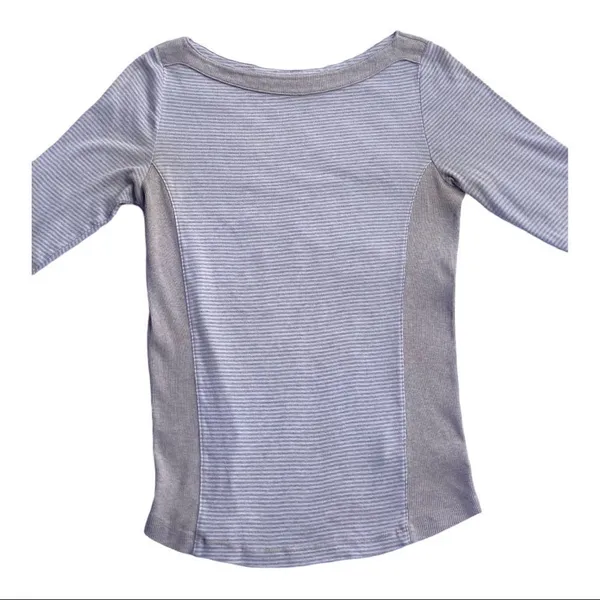 LL Bean Boat Neck Beige Stripe Three Quater Sleeve Top - Image 8