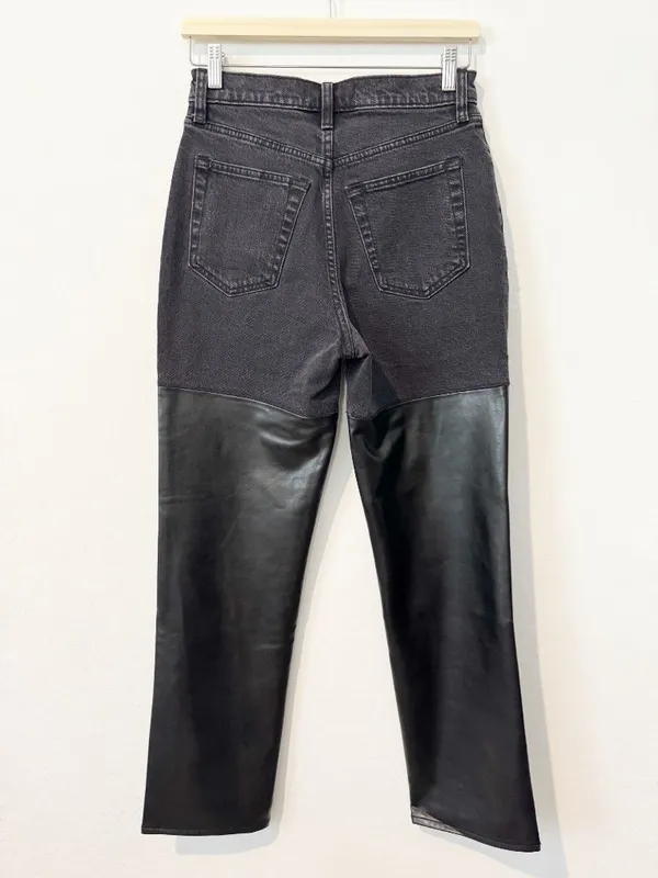 Abercrombie 90s Straight Jeans Size 27 Black Faux Leather High Rise Quiet Luxury - Image 10