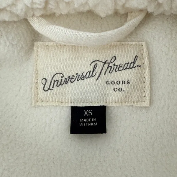 Universal Threads Sherpa Fleece Fur Jacket Cream Women XS Brown Trim Snap Front - Image 5