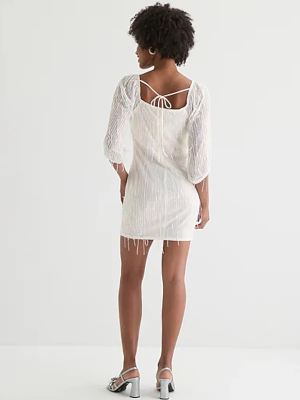 As U Wish Ivory White Beaded Mini Dress - Image 3
