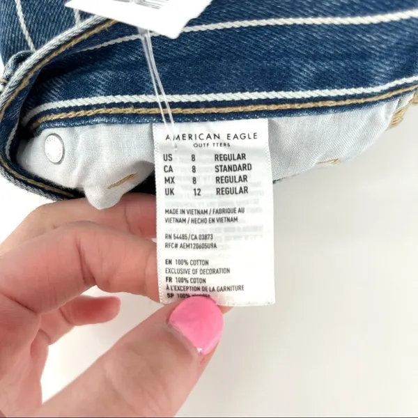 American Eagle Indigo Striped Hi‎ Rise Mom Jean Size 8 Blue NWT - Image 9