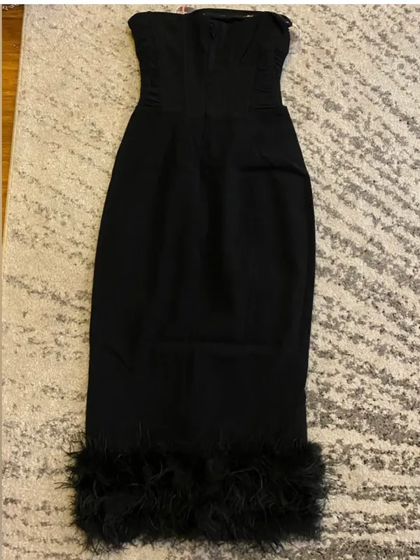 Fionula Strapless Feather Hem Midi Dress Size M - Image 5