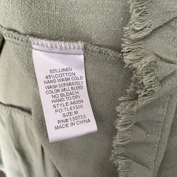 Umgee Tiered‎ Dress Sz MED Sage Green Boho Fringe Peasant Cottage Core - Image 5