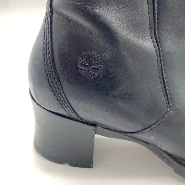 Timberland Alyse Black Leather Block Heel Ankle Boots Moto Y2K Women's size 7 - Image 10
