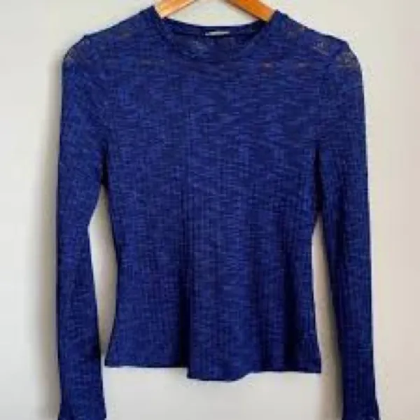 Free People Intimately Navy Semi Sheer Long Sleeve Top Size Large Boho Layering - Image 2
