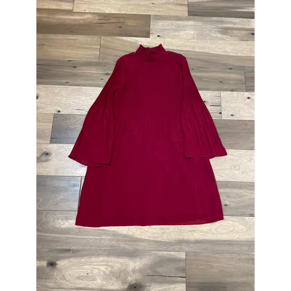 Grey & Gray Dress Size 10 Burgundy Mock Neck Smocked Keyhole Back Bell Sleeve - Image 7