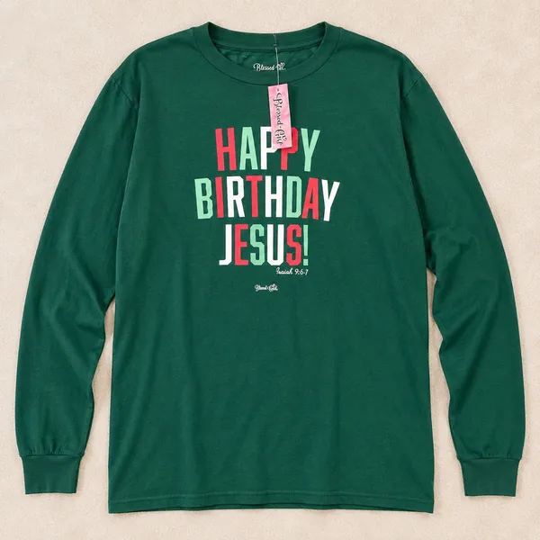 Blessed Girl Womens Happy Birthday Jesus Christmas Long Sleeve Tee Green Size L - Image 3