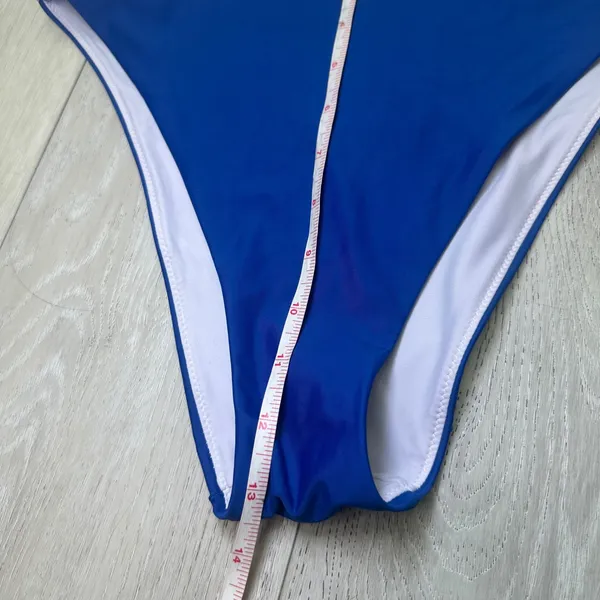 Aerie high cut cheeky bikini bottom bandeau top‎ blue beach white large medium - Image 9
