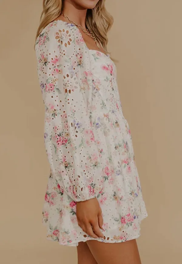 Boutique Printed Floral Eyelet Mini Dress - Image 5