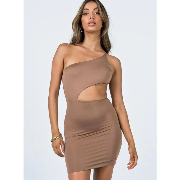 Princess Polly MIA ASYMMETRICAL MINI DRESS BROWN size 2 - Image 2