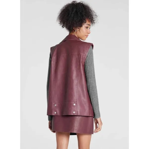 $42 New Wild Fable Faux Leather Moto Vest - Berry - Small - Image 2