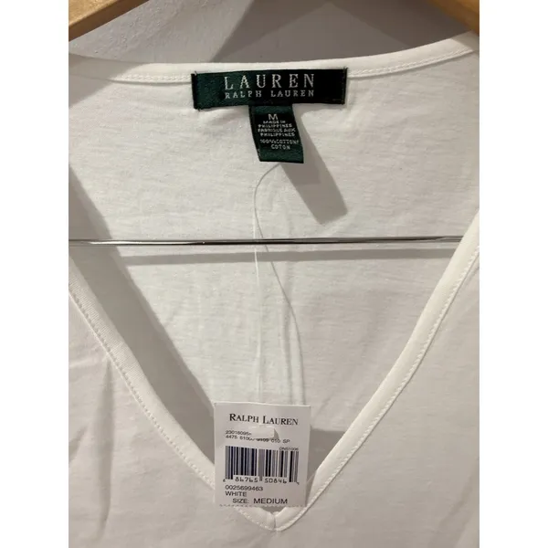NWT Lauren Ralph Lauren White Short Sleeve Sz M T-Shirt Top Shoulder Cinching U - Image 2