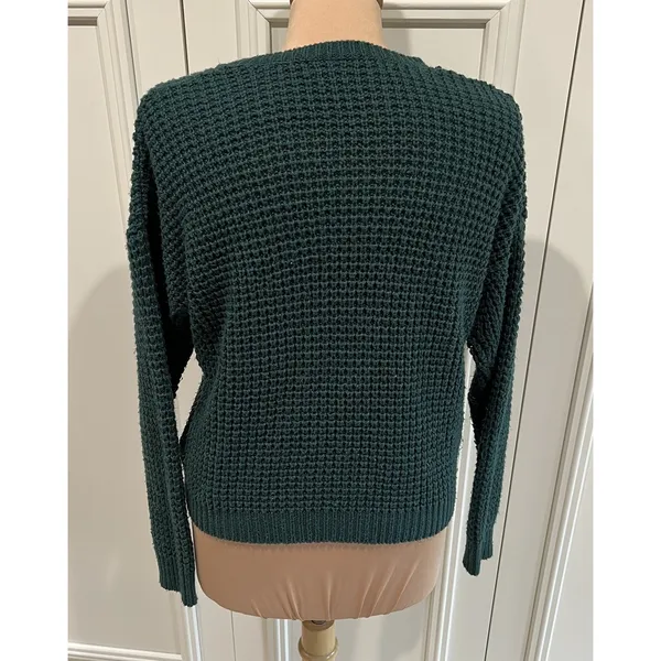 FB Sister Knitwear Green Chunky Knit Varsity‎ Sweater Crop - Image 3