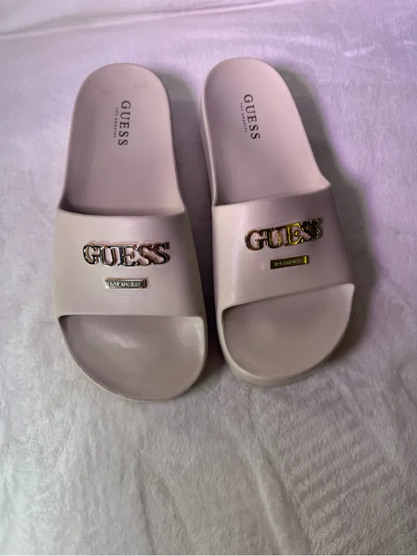 GUESS Women's Beige Slide Sandals with Gold Logo - Image 4