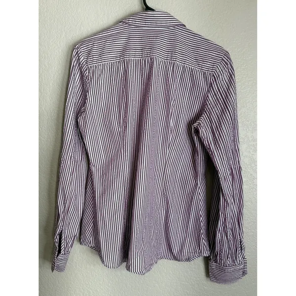 Express Womens M Button Down Shirt Purple White Striped Metallic‎ Long Sleeve - Image 2