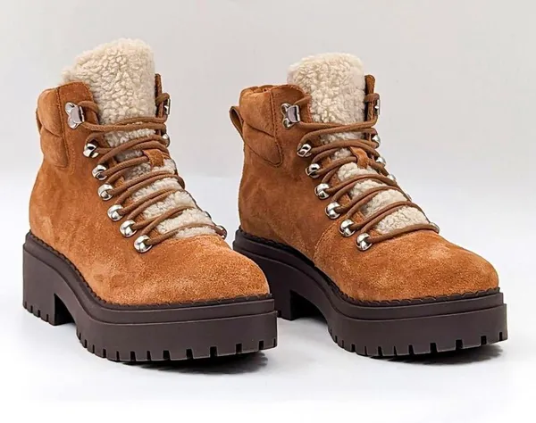 Marc Fisher Leigan Caramel Suede Sherpa Trim Lug Hiking Boot NWOT Size 5 - Image 11