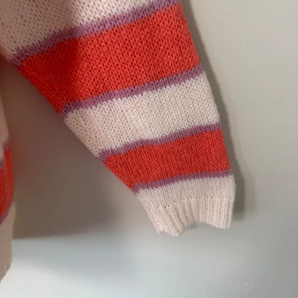 Striped Mohair Wool Blend Sweater Coral Cream‎ Oversize Coastal Airy L/XL NWT - Image 5