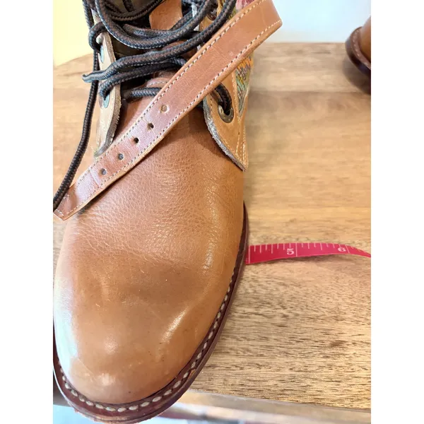 Artisan Handcrafted Leather‎ Huipil Lace Up Buckle Boots Tan Multi Color - Image 15