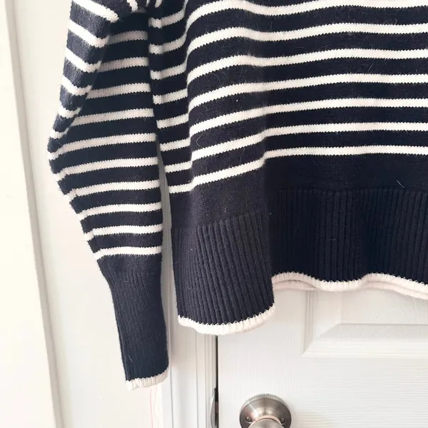Magaschoni Black White Nautical Preppy Stripe Shoulder Button Dolman Sweater XL - Image 4