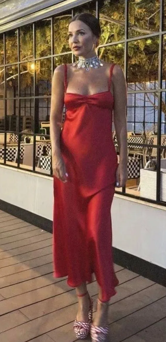 ZARA dress classic red satin effect cut out open back midi maxi party wedding - Image 8