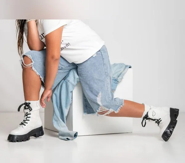 Elegant White Combat Boots with Black Accents - Image 5