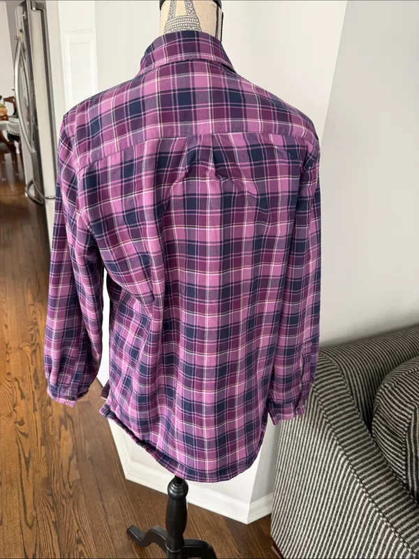 L.L.Bean purple plaid fleece-lined flannel shirt jacket Women’s Size M Medium - Image 7