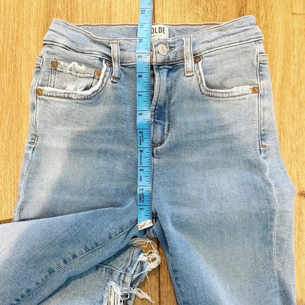 Agolde Womens Denim High Waist Jeans Sz 25 Stretch Comfort Chewed Hem Distress - Image 7