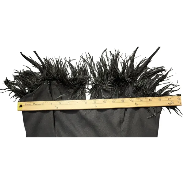 Emory Park Womens Sleek Mini Party‎ Dress Black Ostrich Feather Trim Bodycon L - Image 7