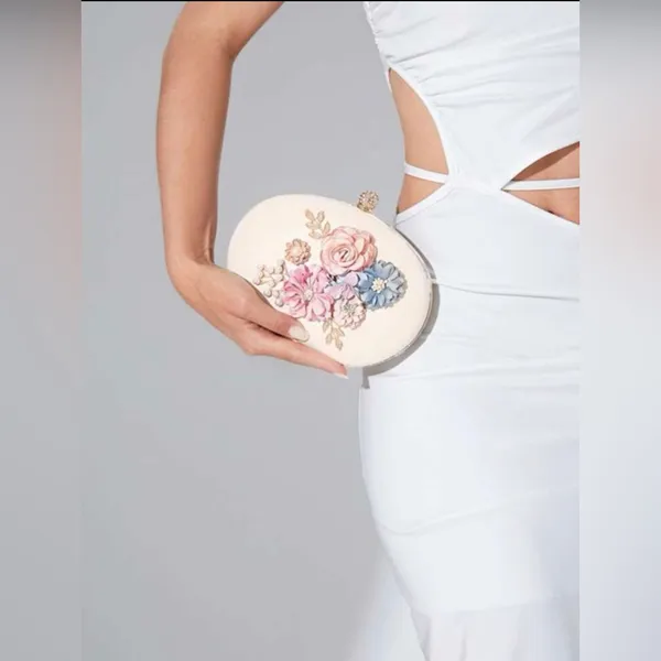 Floral Clutch Evening Bag with Rhinestone Opening - Image 13