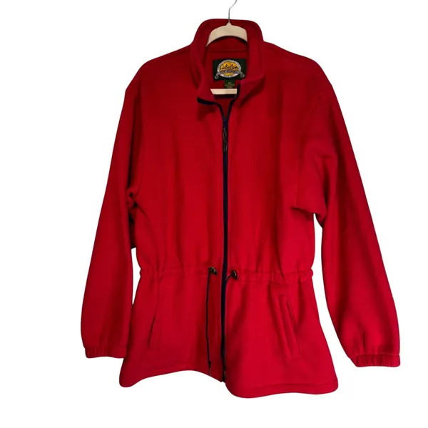 Cabelas Red 1990's Vintage Fleece Jacket Womens XL Full‎ Zip Drawstring Waist - Image 9
