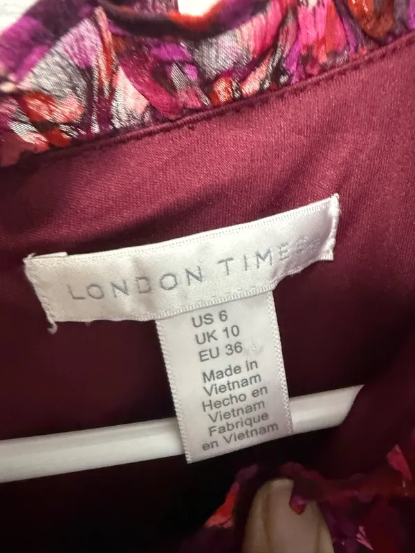 London Times Magenta & Burgundy Floral Ruffle Dress - Image 2