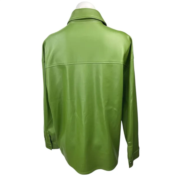 WeWoreWhat Women's Green Faux Leather Vegan Shacket Jacket Shirt Top Size M - Image 6