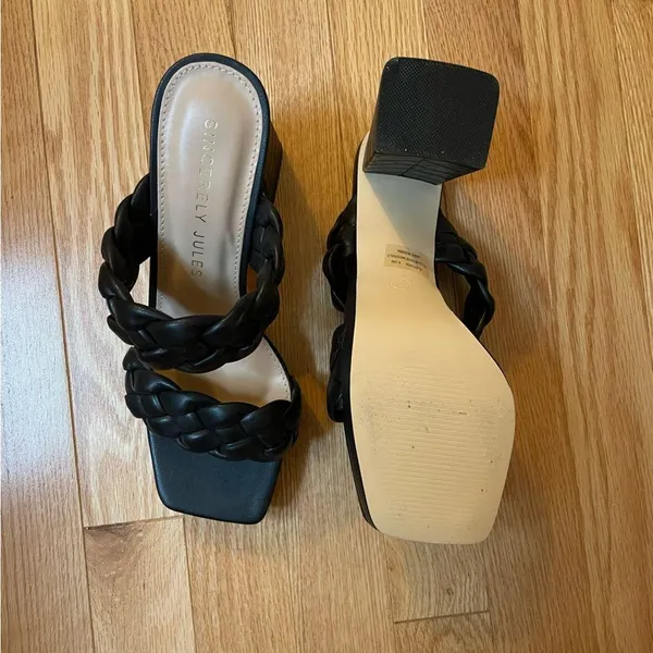Braided Block Heel Sandals, Black, Size 6.5, NWOT - Image 6
