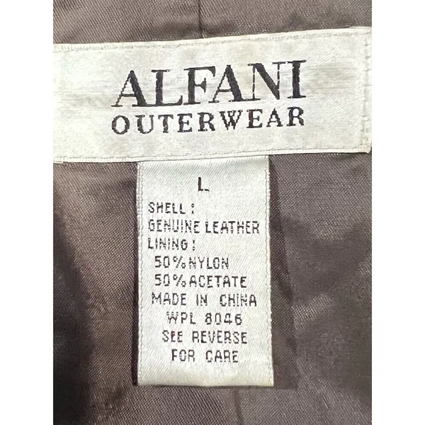 ALFANI Brown GENUINE LEATHER JACKET COAT Button Front Women's Large - Image 9