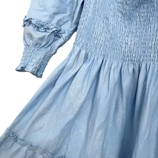 NWT Hill House Nesli Nap Dress in Light Blue Glitter Check Smocked Midi S - Image 2