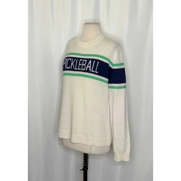 ALASHAN Cashmere Pickleball Sweater Pullover Sporty Text Script Preppy X - Image 4