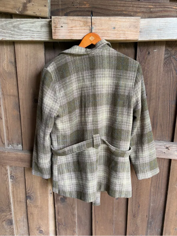 VTG Old Navy Wool Blend Olive and Teal Plaid Jacket - Image 4