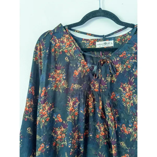 NWT Natural Life Rowan Floral Top Bohemian Cottage Festival Boho Tie Neck Large - Image 4