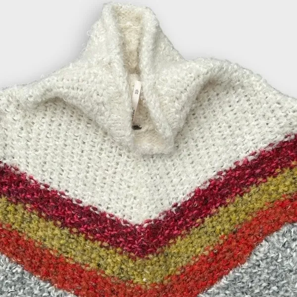 Free People Turn Around Chunky Knit Tunic Sweater Orange Ivory XS Boho Cozycore - Image 10