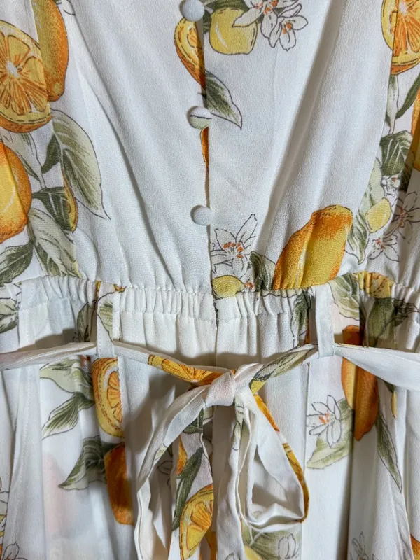 For Love & Lemons Limonada Tie-Front Jumpsuit Women's Medium White Lemon Print - Image 11