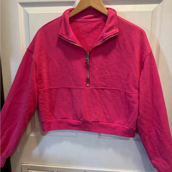 SheIn Fashion Quarter Zip Banded Bottom Cropped Sweatshirt Size M - Image 4